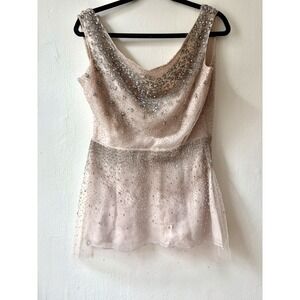 VALENTINO Hand Beaded Tulle Silk Micro Mini Dress Nude Pink Size 6